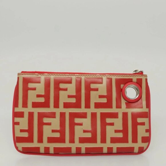 FENDI Zucca Canvas Triplet Pouch Black Brown Red Auth ac3770 - Picture 9 of 16